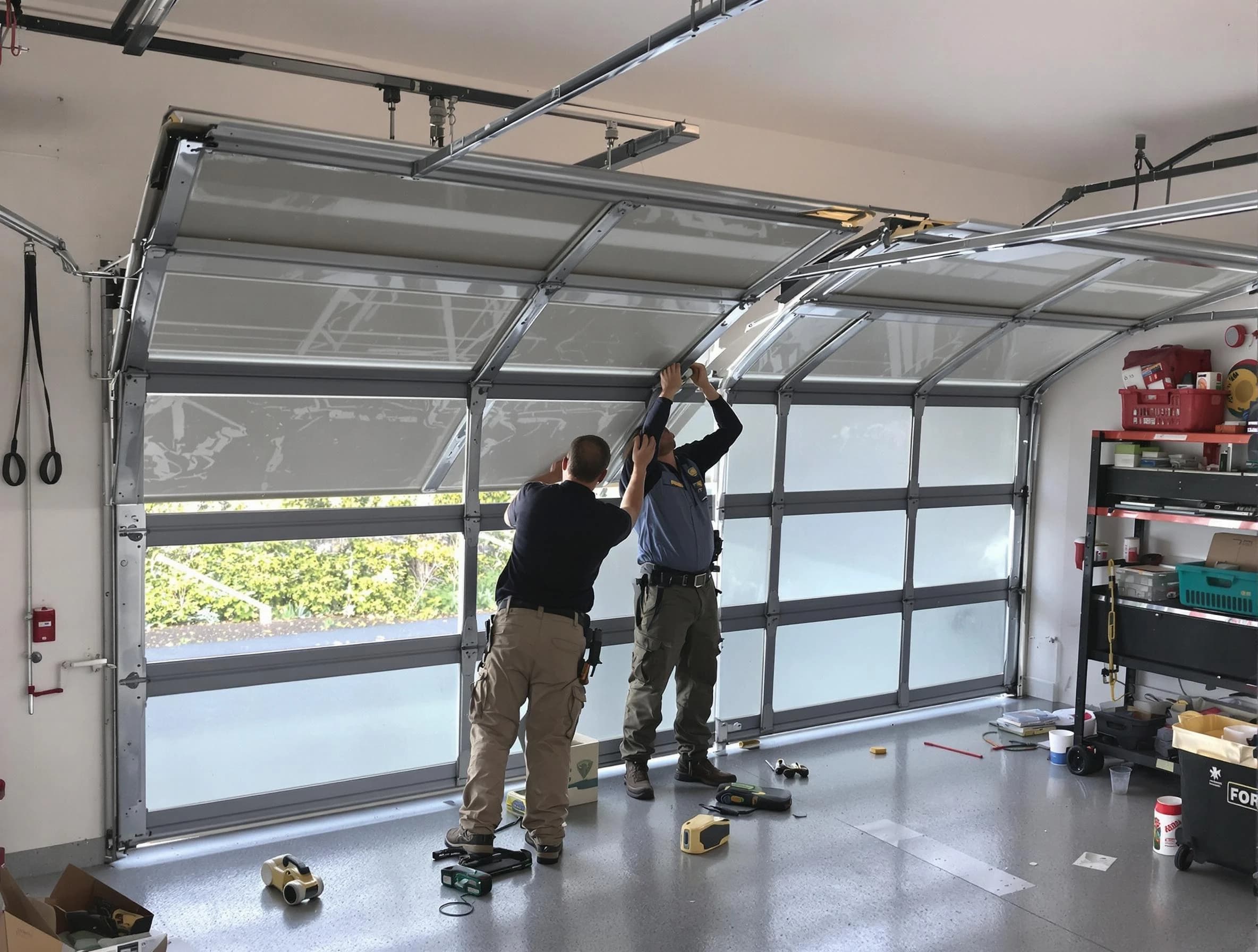 Mechanicsville Garage Door Repair expert performing precise panel replacement on Mechanicsville garage door