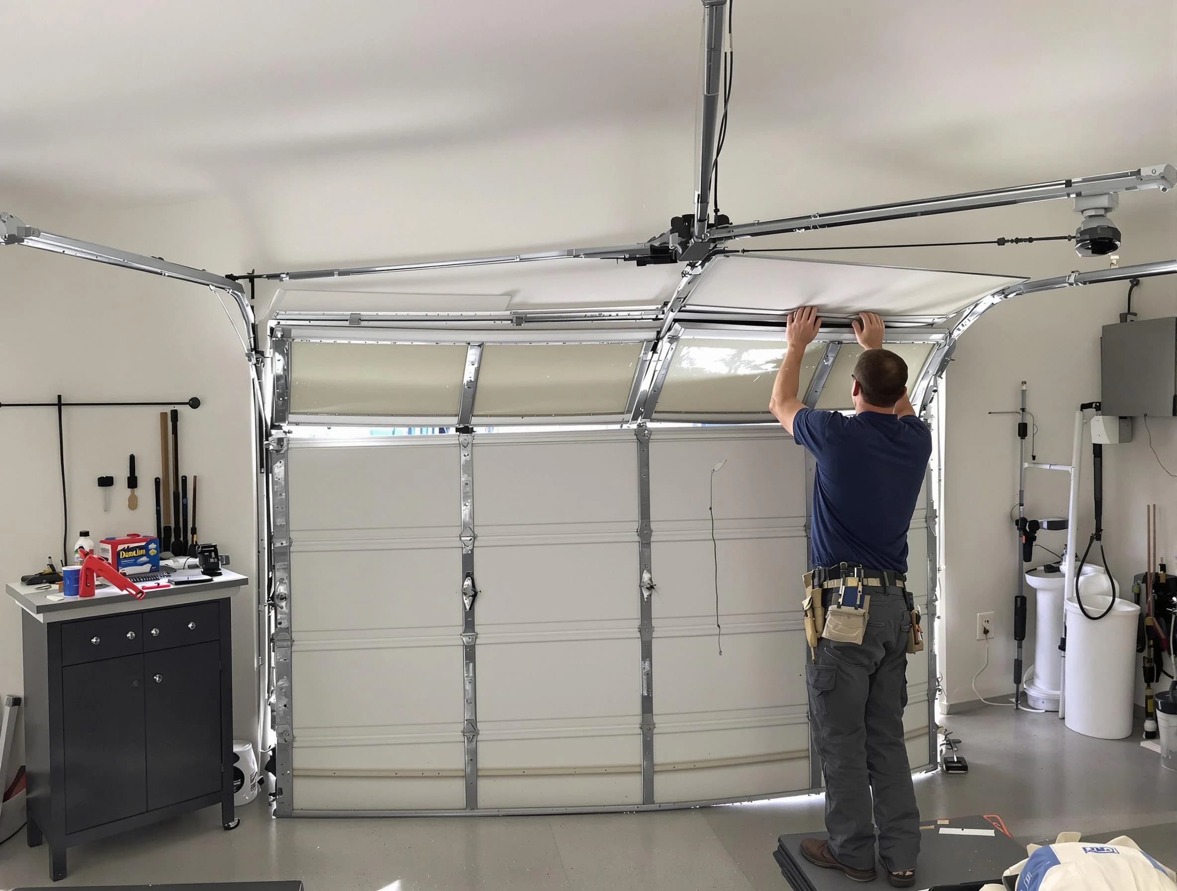 Mechanicsville Garage Door Repair specialist performing precise section replacement on Mechanicsville garage door