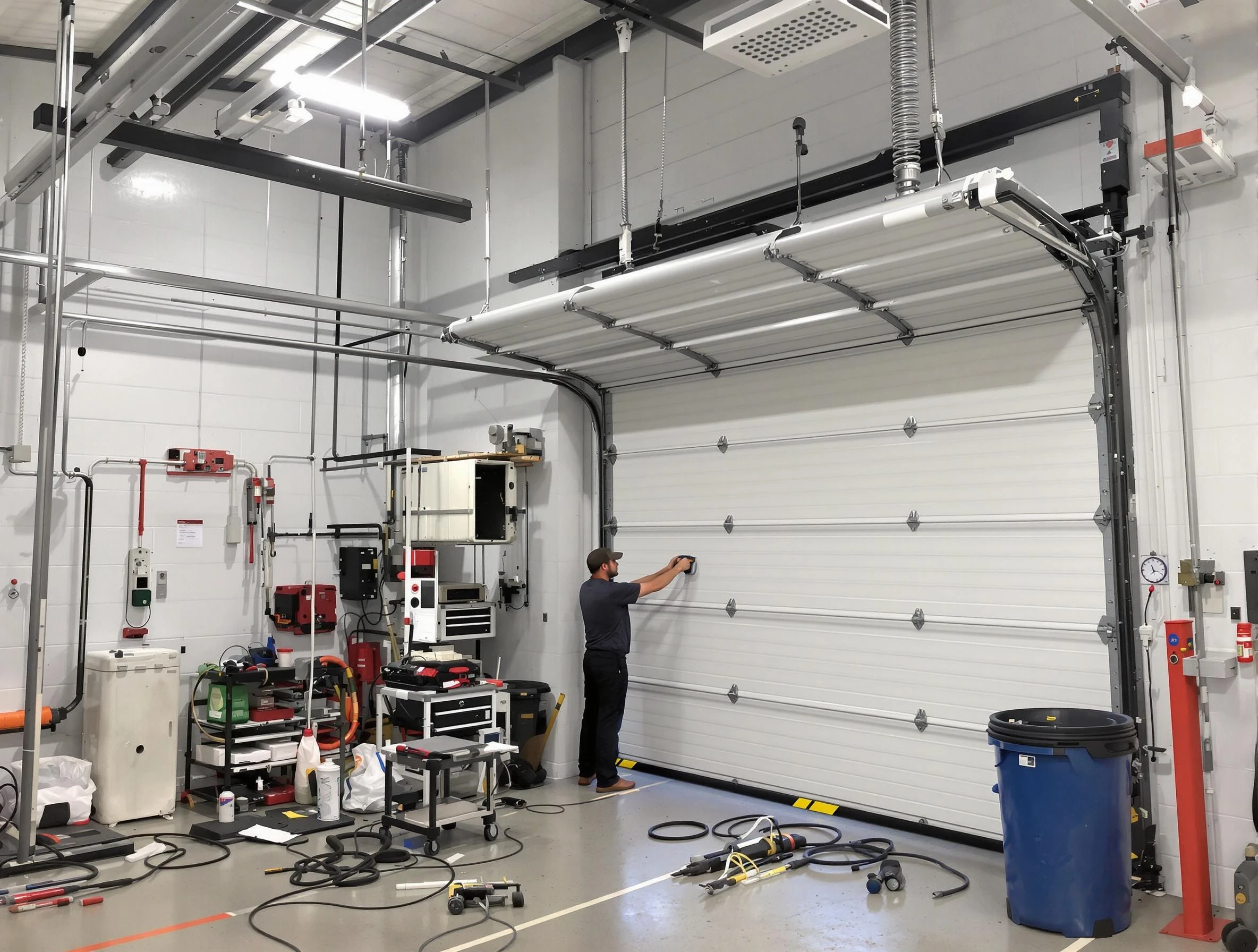 Mechanicsville Garage Door Repair certified technician performing commercial door repair at a Mechanicsville business facility