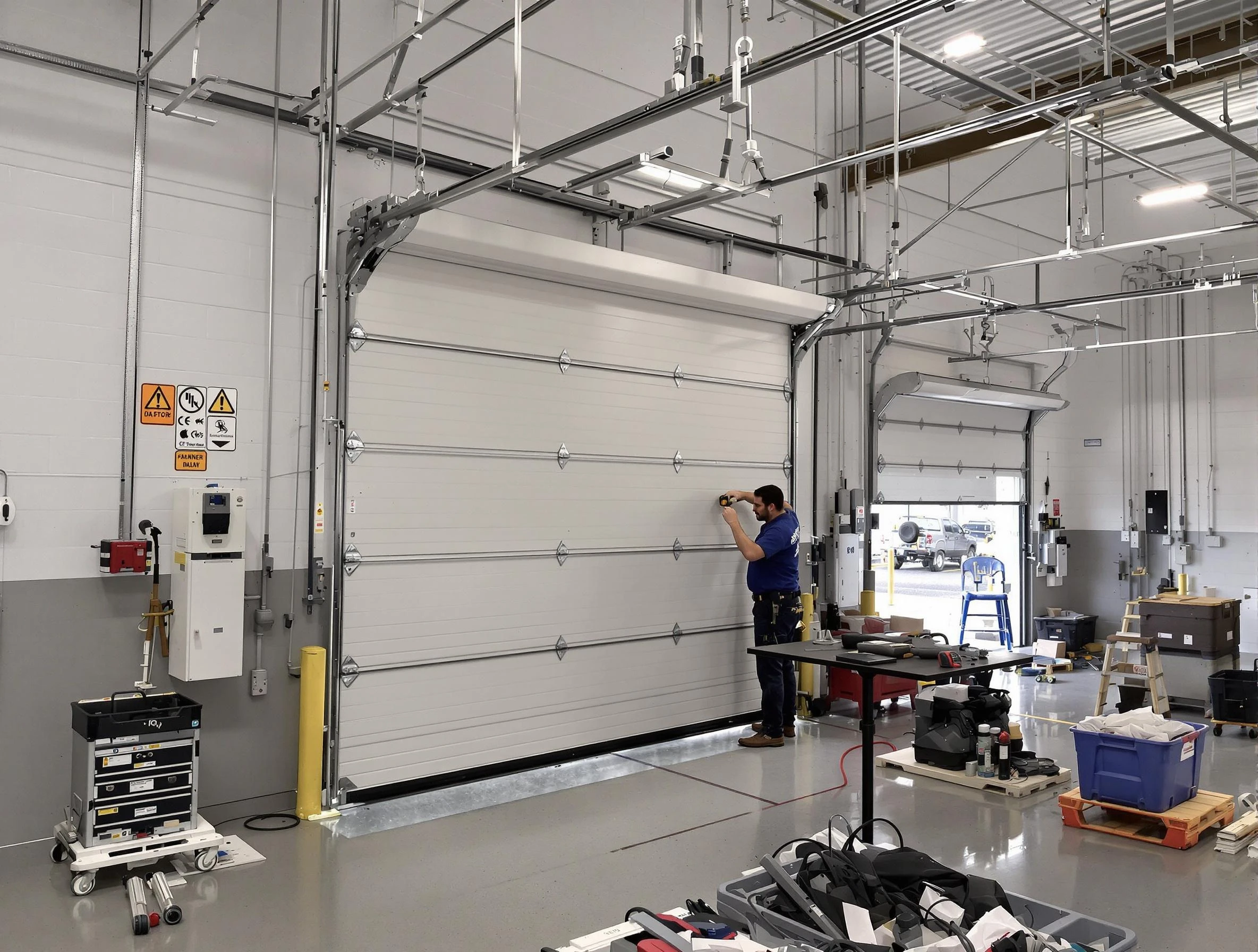 Commercial garage door repair being performed by Mechanicsville Garage Door Repair expert in Mechanicsville