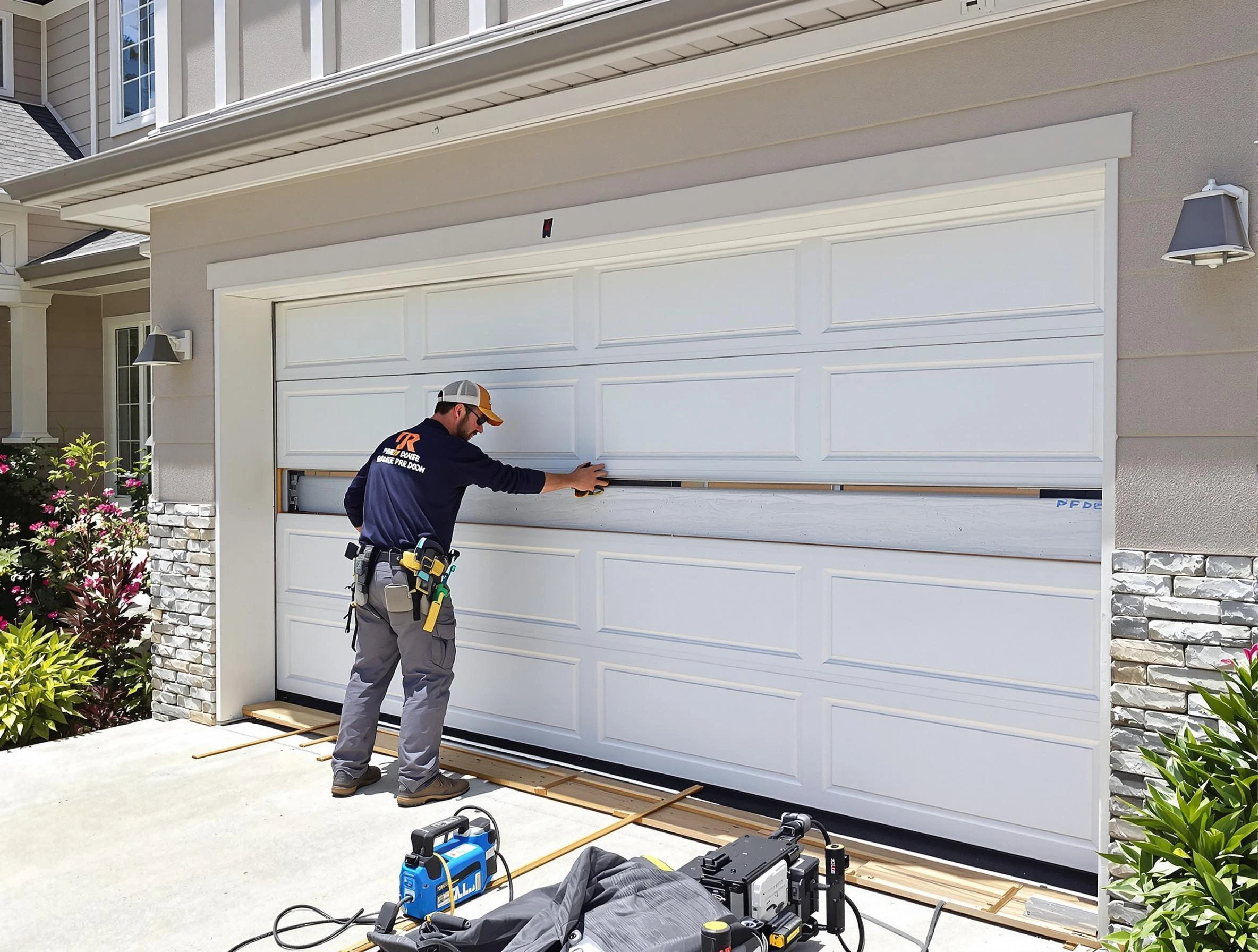 Mechanicsville Garage Door Repair team performing complete garage door replacement at Mechanicsville residence