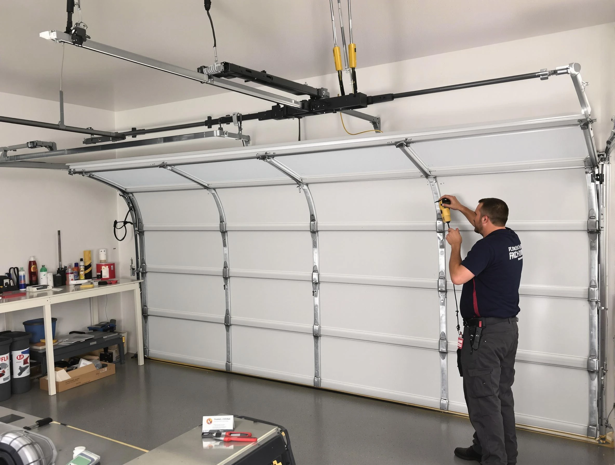 Mechanicsville Garage Door Repair certified technician performing overhead door system repair in Mechanicsville