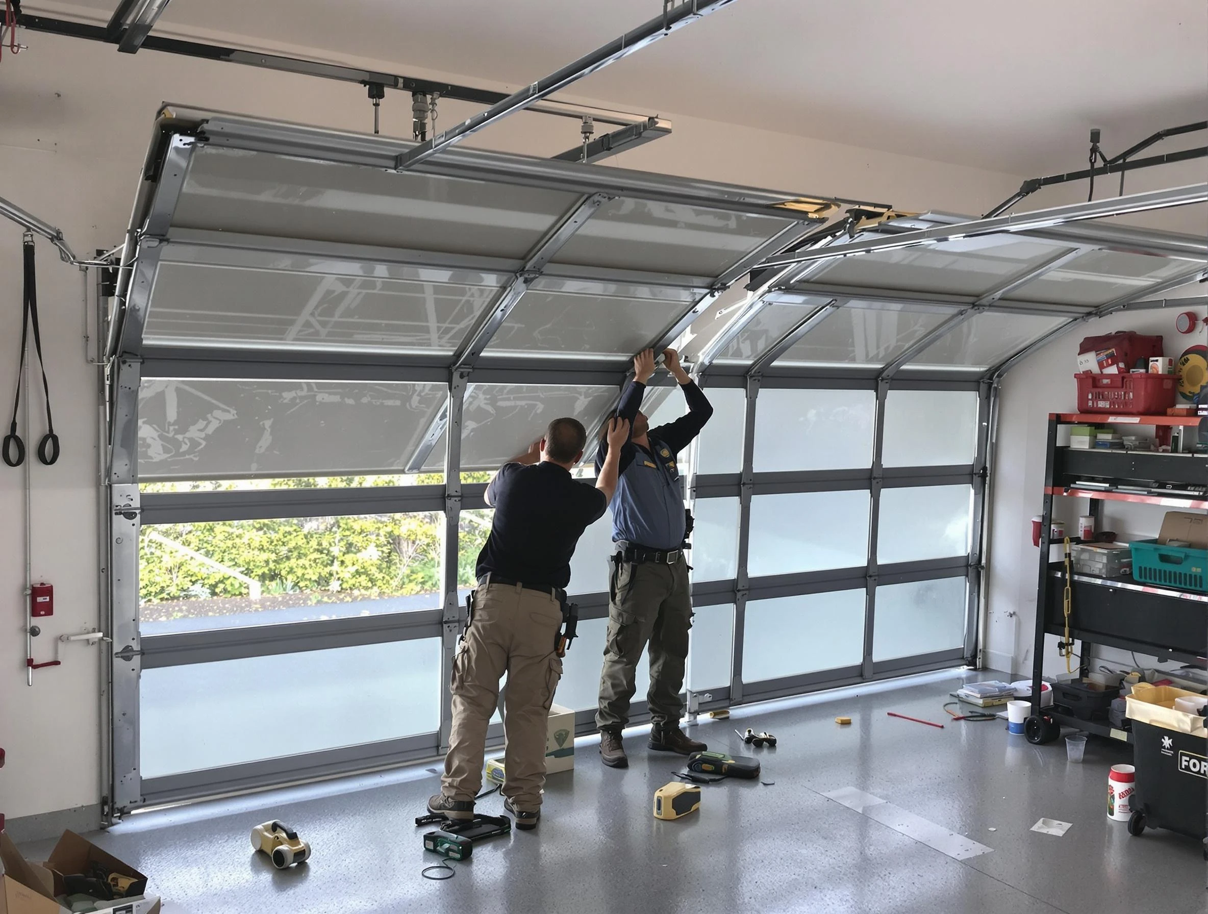 Mechanicsville Garage Door Repair expert performing precise panel replacement on Mechanicsville garage door