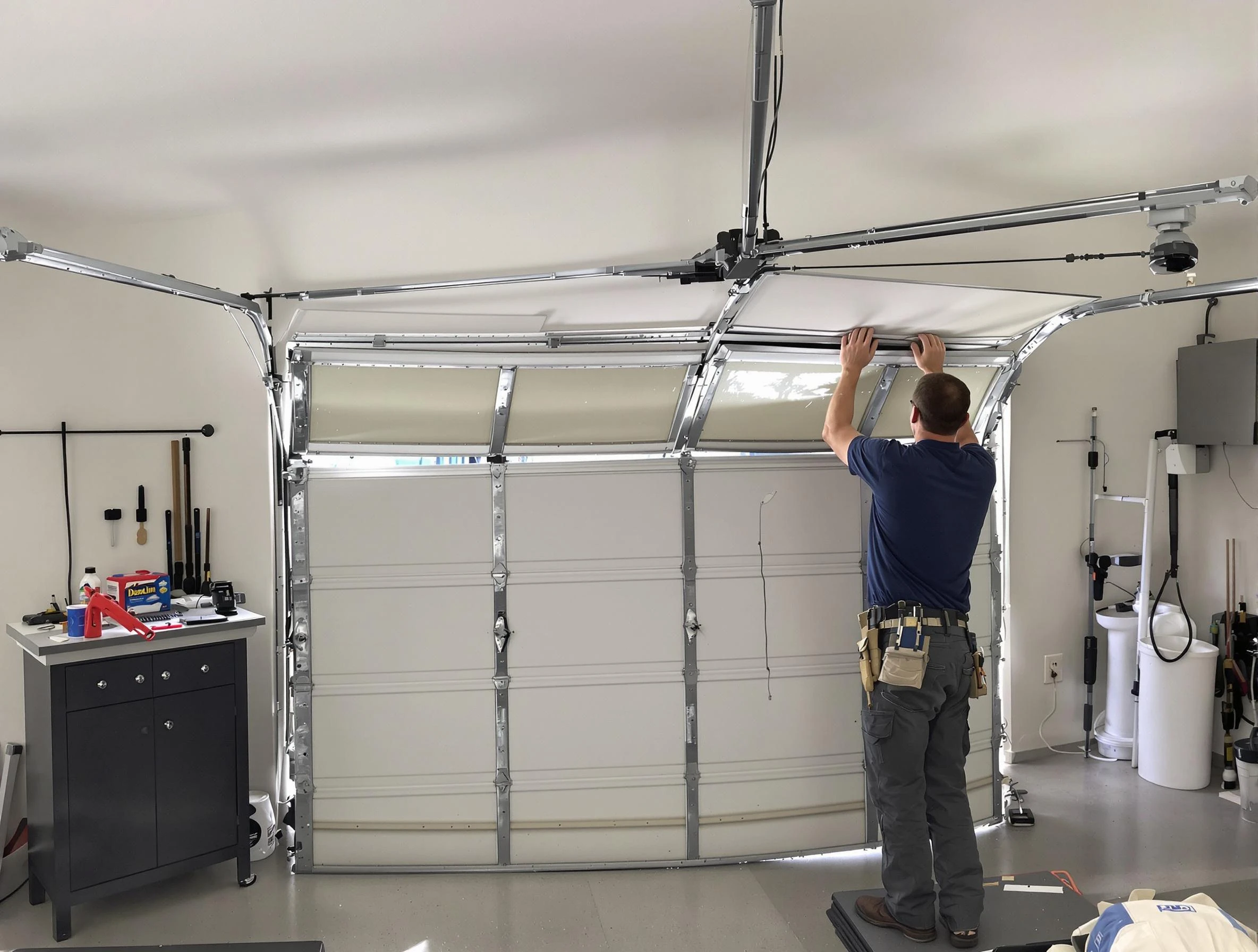 Mechanicsville Garage Door Repair specialist performing precise section replacement on Mechanicsville garage door