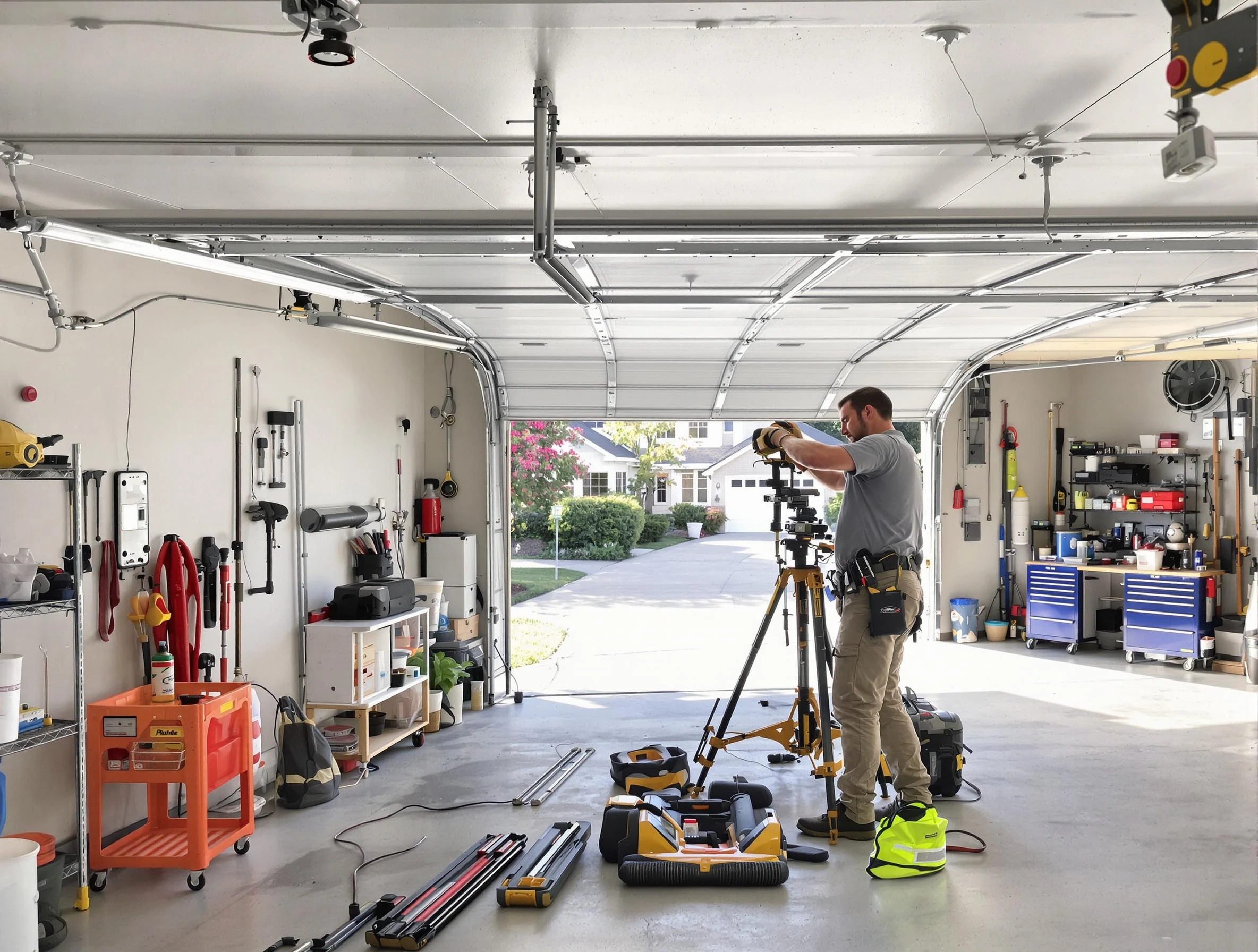 Mechanicsville Garage Door Repair specialist performing laser-guided track alignment in Mechanicsville